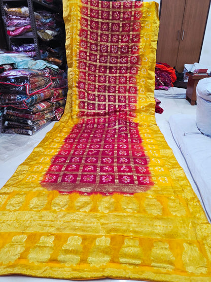 Latest Upada Silk Fabric Bandhani Ghatchola Meenakari Banarasi Saree by pcd