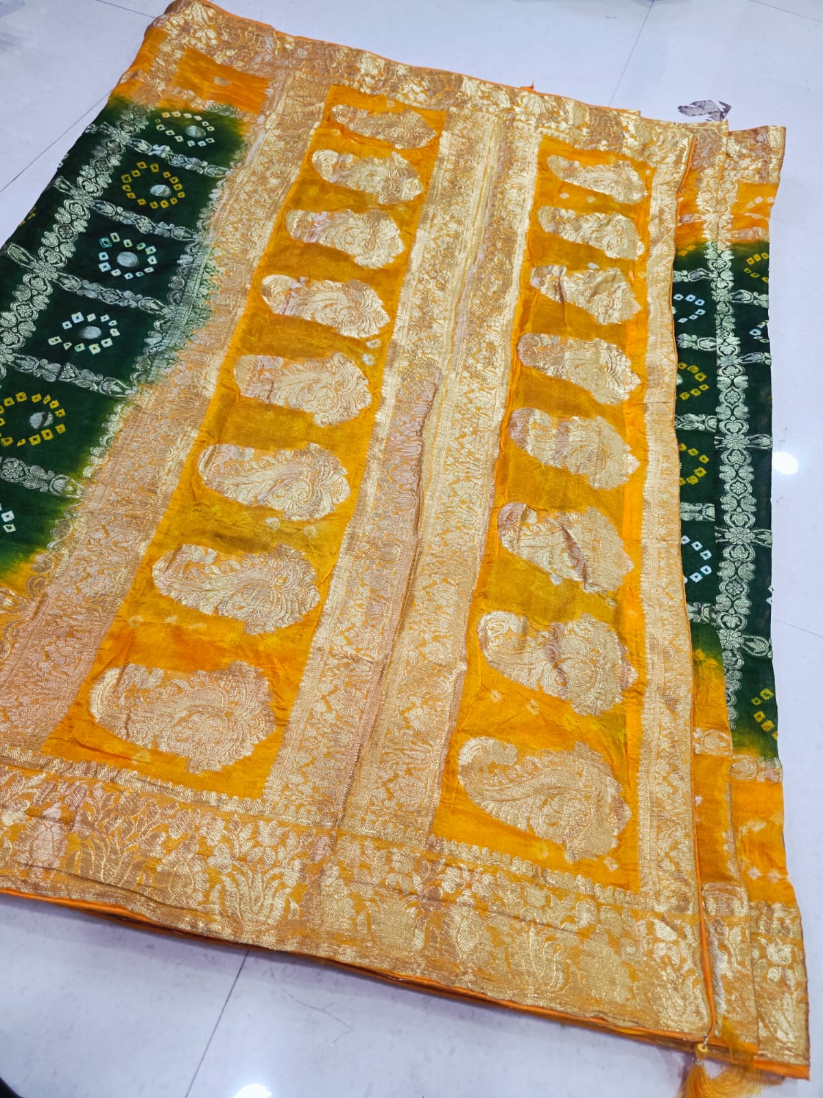 Latest Upada Silk Fabric Bandhani Ghatchola Meenakari Banarasi Saree by pcd