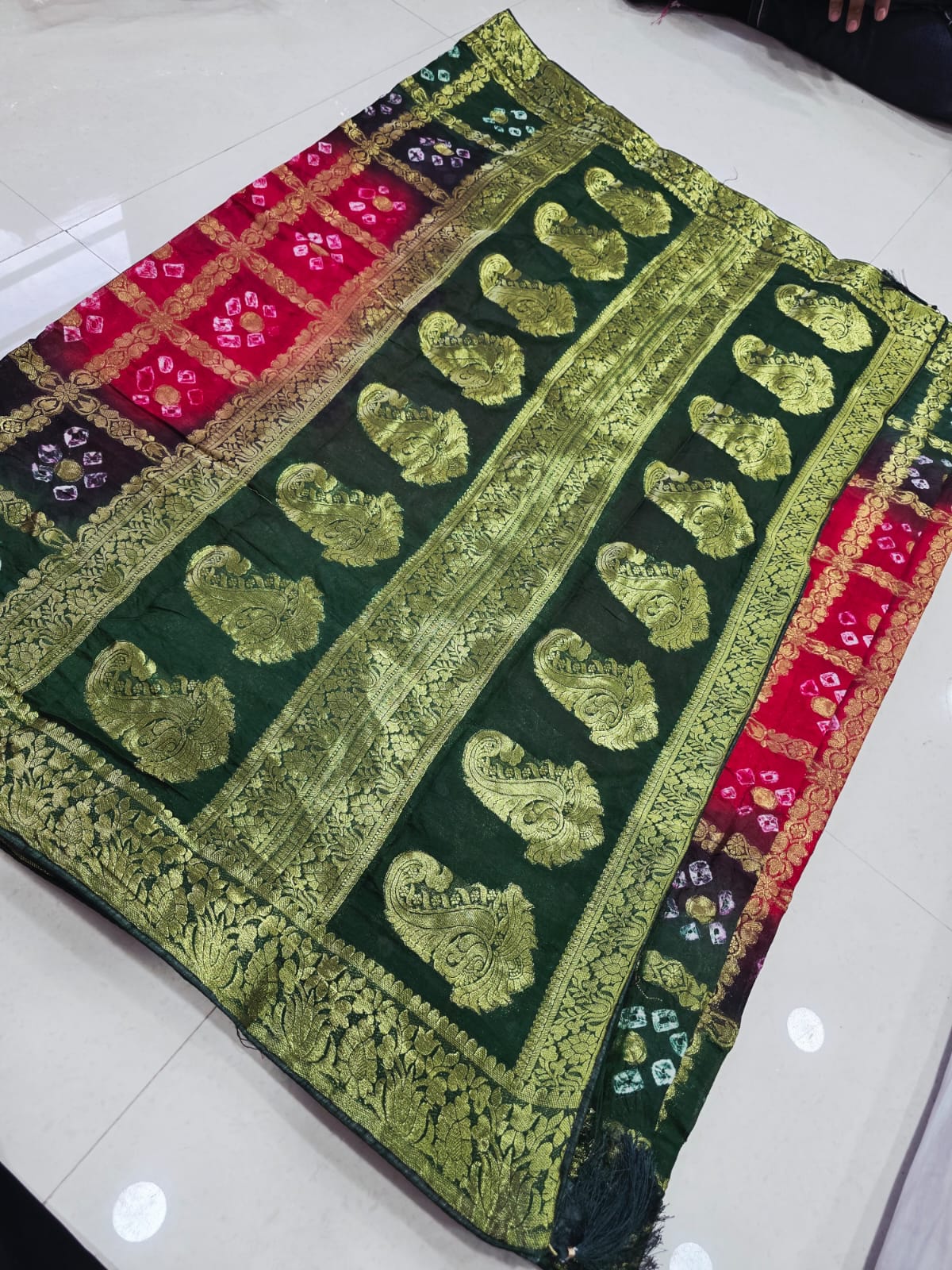 Latest Upada Silk Fabric Bandhani Ghatchola Meenakari Banarasi Saree by pcd