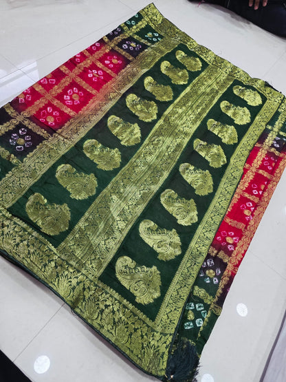 Latest Upada Silk Fabric Bandhani Ghatchola Meenakari Banarasi Saree by pcd
