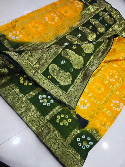 Latest Upada Silk Fabric Bandhani Ghatchola Meenakari Banarasi Saree by pcd
