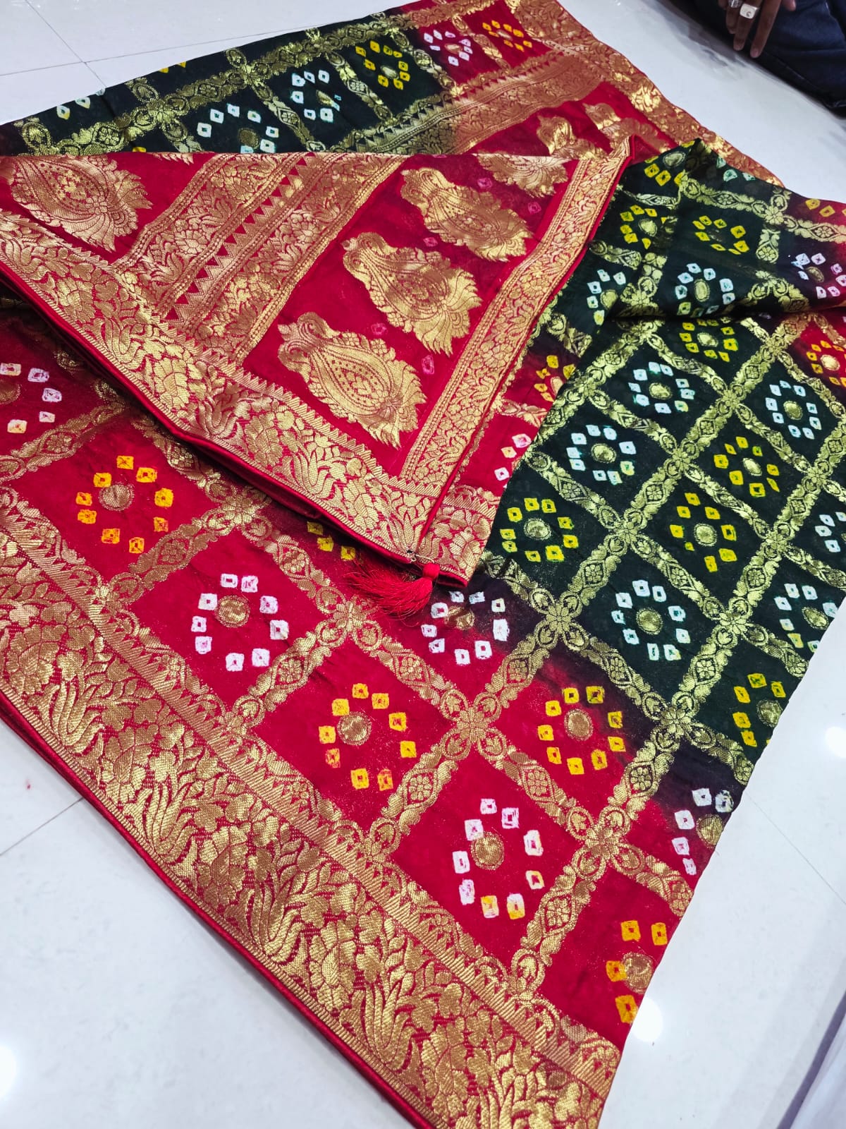 Latest Upada Silk Fabric Bandhani Ghatchola Meenakari Banarasi Saree by pcd