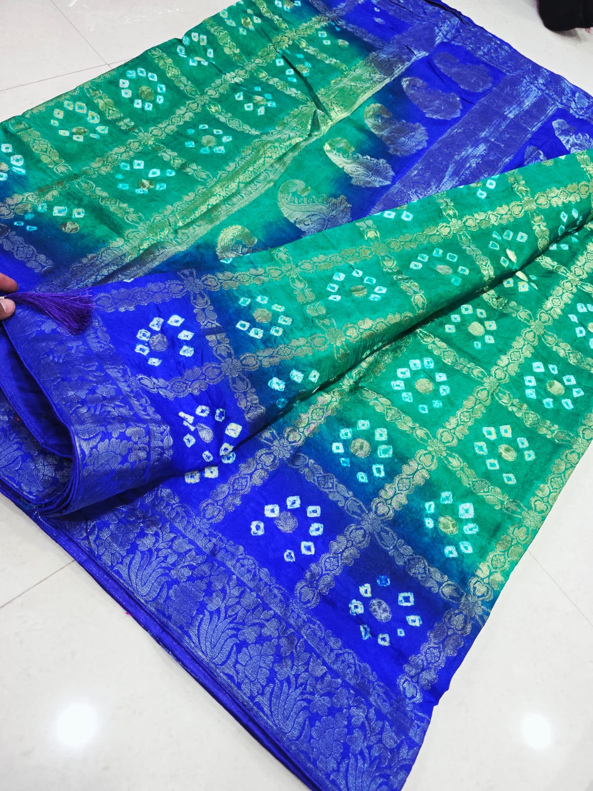 Latest Upada Silk Fabric Bandhani Ghatchola Meenakari Banarasi Saree by pcd