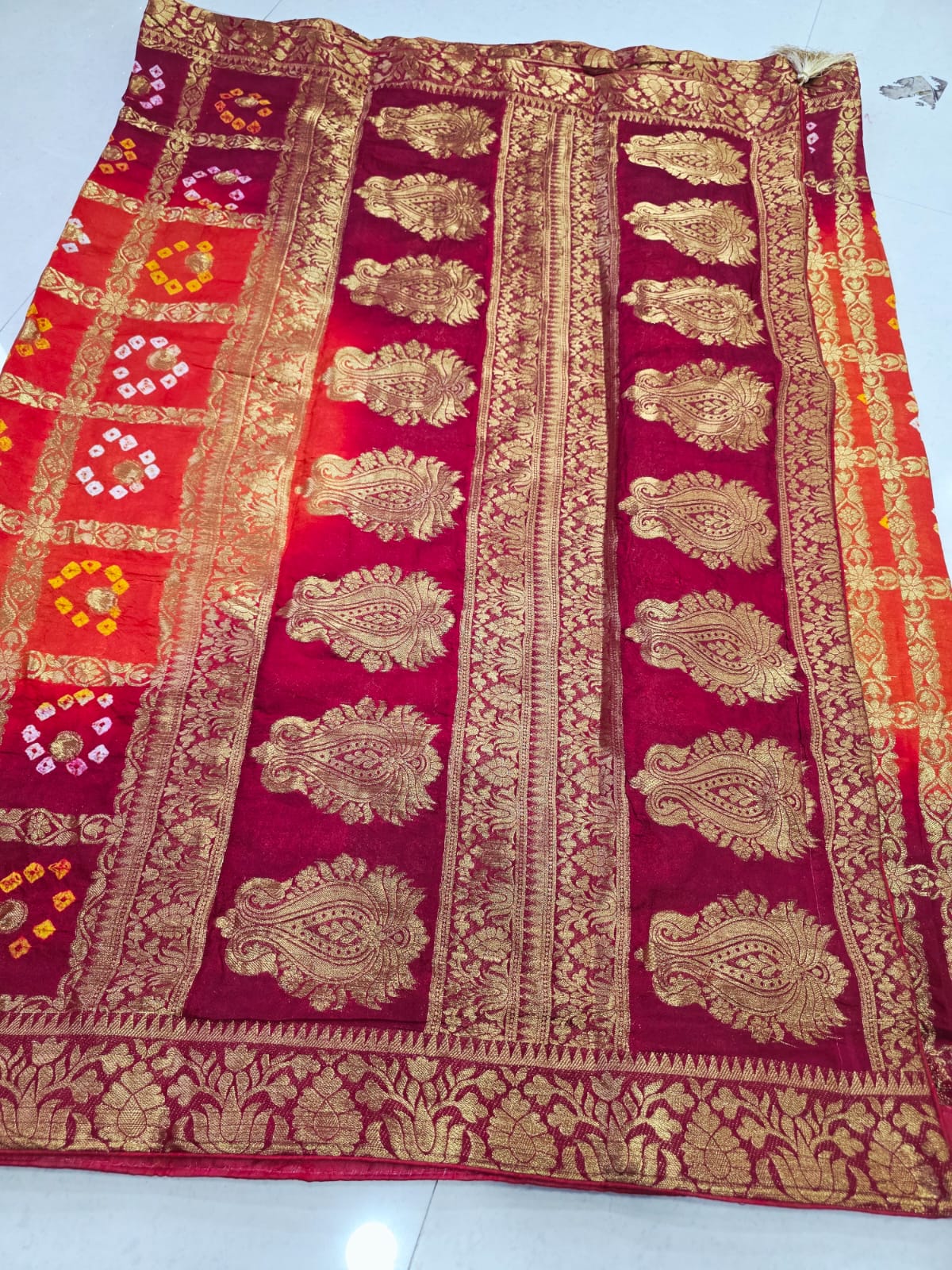 Latest Upada Silk Fabric Bandhani Ghatchola Meenakari Banarasi Saree by pcd