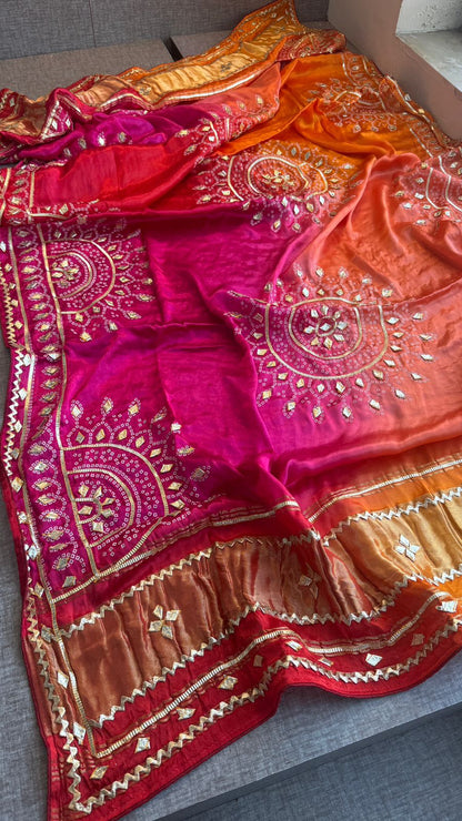 New Gaji Silk Designer Dupatta with Gotapatti Work by pcd