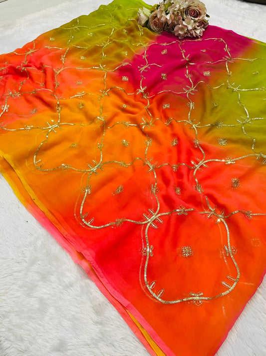 New Georgette Multi Colour Gota Patti Work Saree by pcd