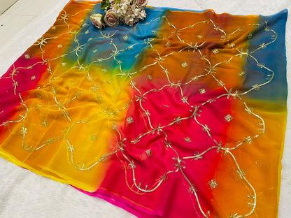 New Georgette Multi Colour Gota Patti Work Saree by pcd
