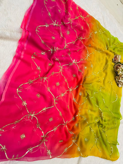 New Georgette Multi Colour Gota Patti Work Saree by pcd