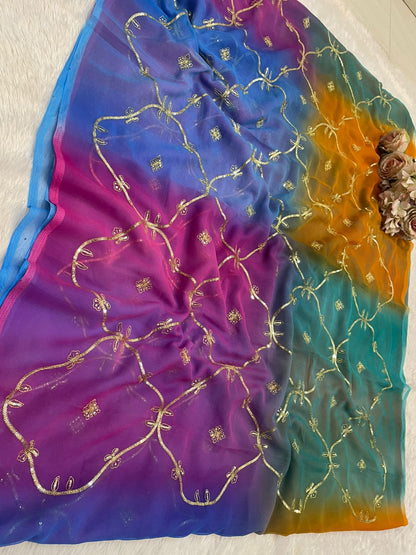 New Georgette Multi Colour Gota Patti Work Saree by pcd