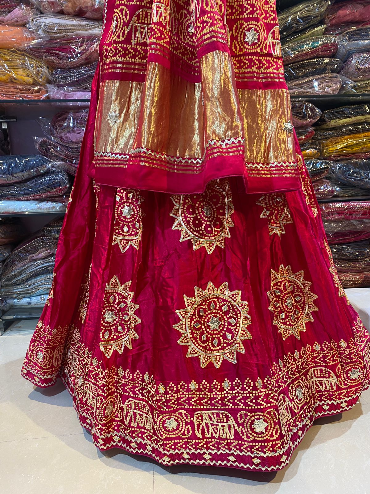 New Elegant Ethnic Gaji Silk Bandhani Lehenga Collection BY PCD