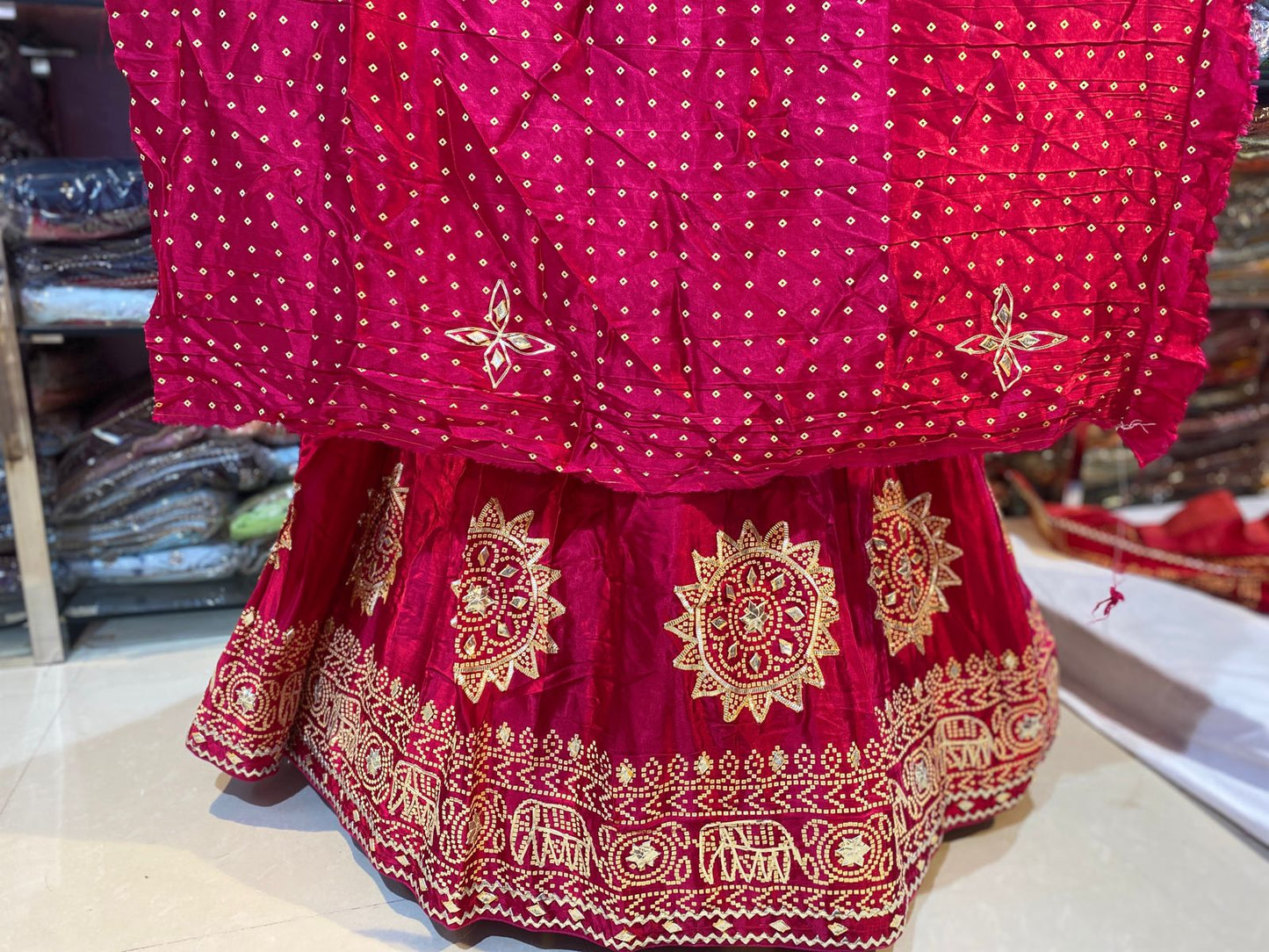 New Elegant Ethnic Gaji Silk Bandhani Lehenga Collection BY PCD