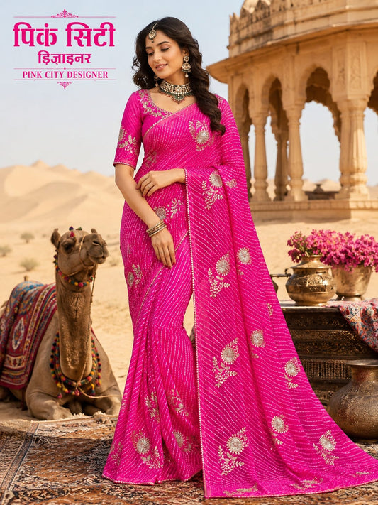New Leheriya Style Georgette Saree with pitta Work Saree by PCD