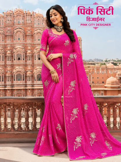 New Leheriya Style Georgette Saree with pitta Work Saree by PCD