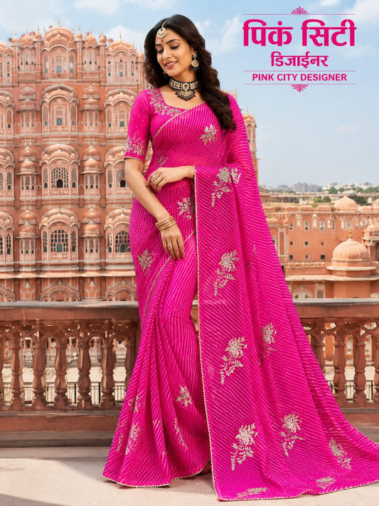 New Leheriya Style Georgette Saree with pitta Work Saree by PCD