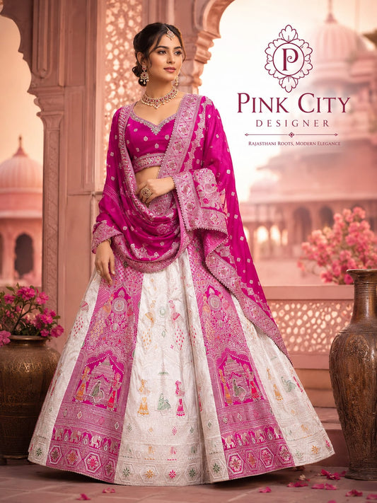 Royal Festive Dola Silk Lehenga Classic Banarasi Design by pcd