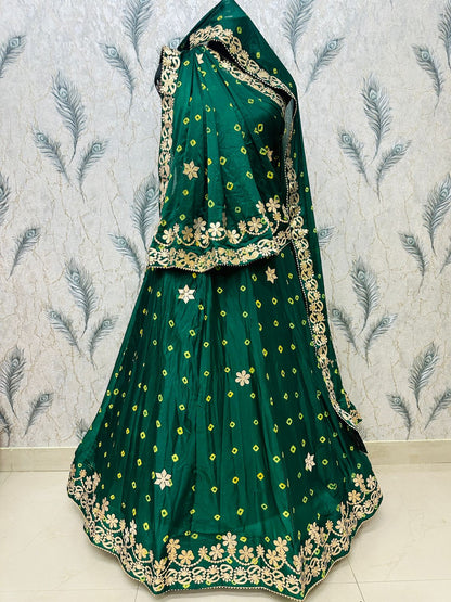 New Traditional Chinon Silk Bandhani Lehenga with Rich Gota Patti Details