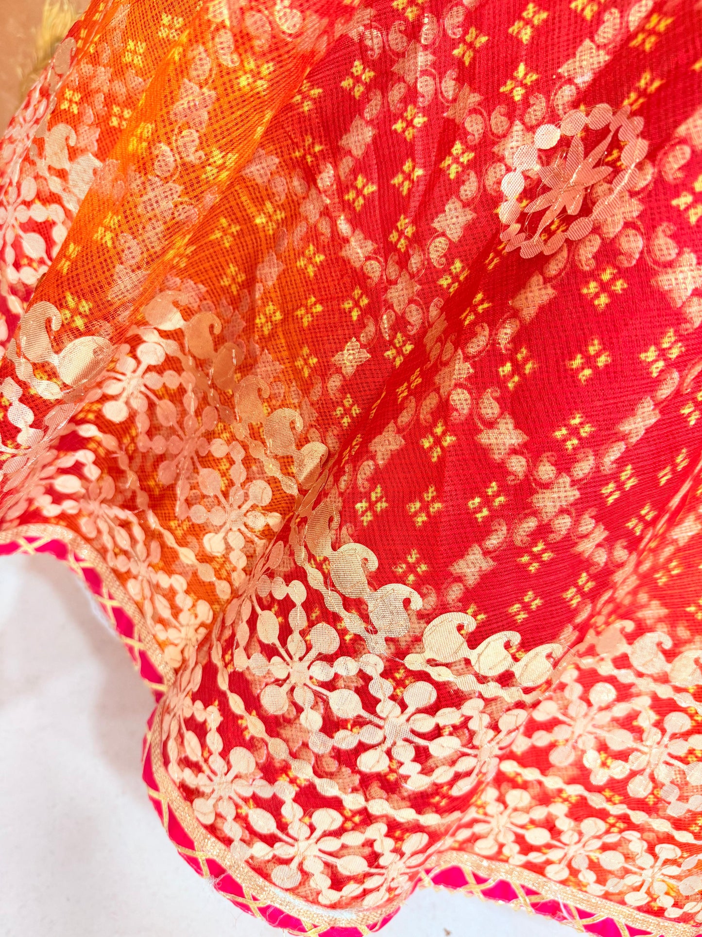 New Pure Kota Doria Bandhej Gottapatti Lehenga by pcd