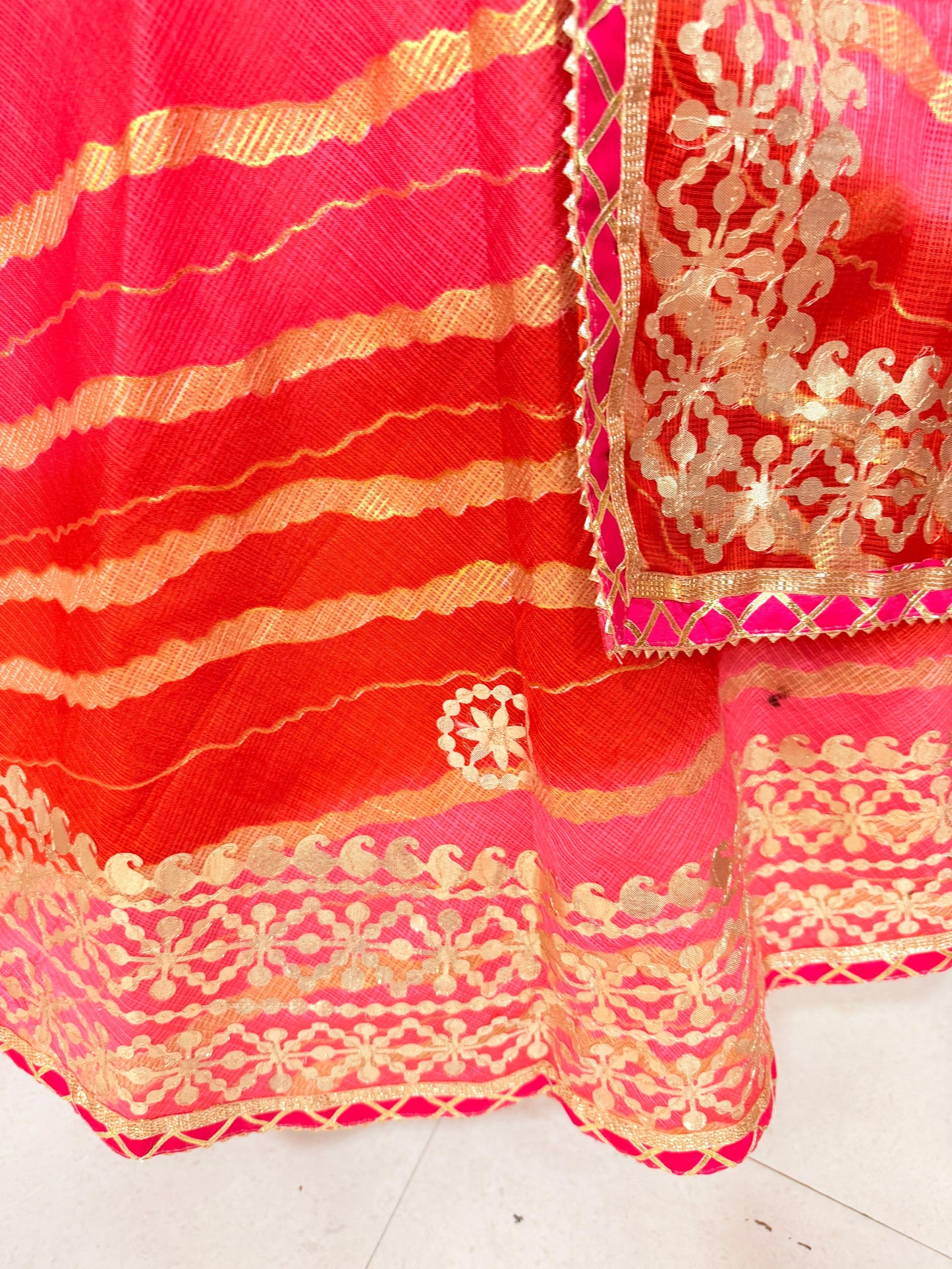 New Pure Kota Doria Bandhej Gottapatti Lehenga by pcd