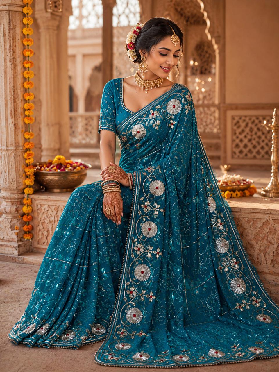 ROYAL GEORGETTE GOTA PATTI WORK SAREE BY PCD