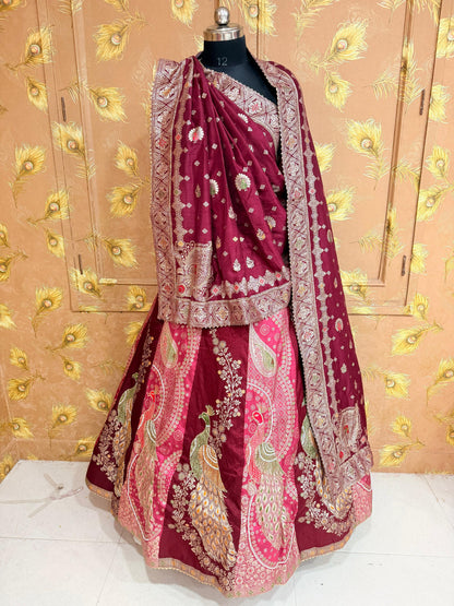 Premium Banarasi Style Dola Silk Lehenga with Beautiful Zari Work by pcd
