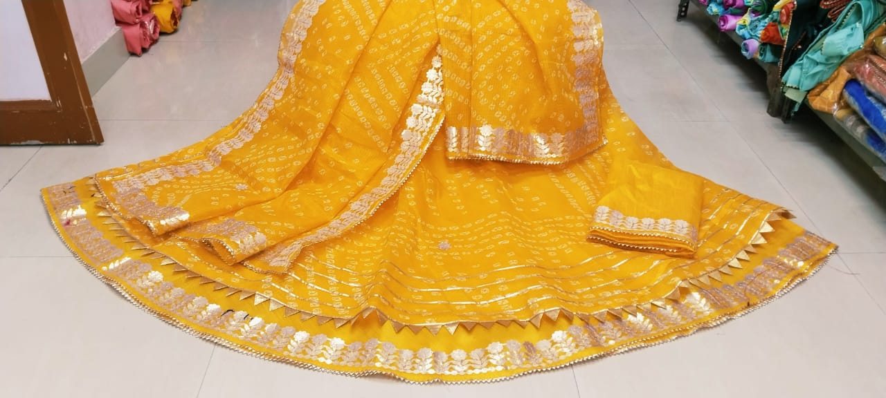 Jaipuri Special Kota Doria Gota patti Lehenga by pcd