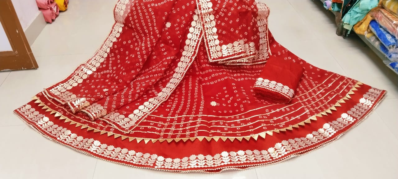 Jaipuri Special Kota Doria Gota patti Lehenga by pcd