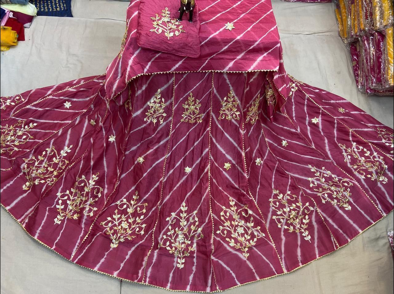 New Launch Leheriya design chinon silk with Gotapatti Handwork Lehenga by pcd