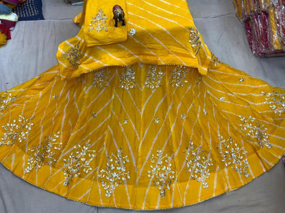 New Launch Leheriya design chinon silk with Gotapatti Handwork Lehenga by pcd