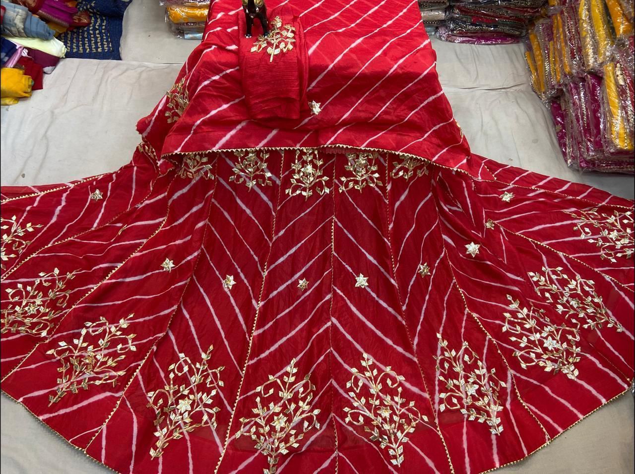 New Launch Leheriya design chinon silk with Gotapatti Handwork Lehenga by pcd
