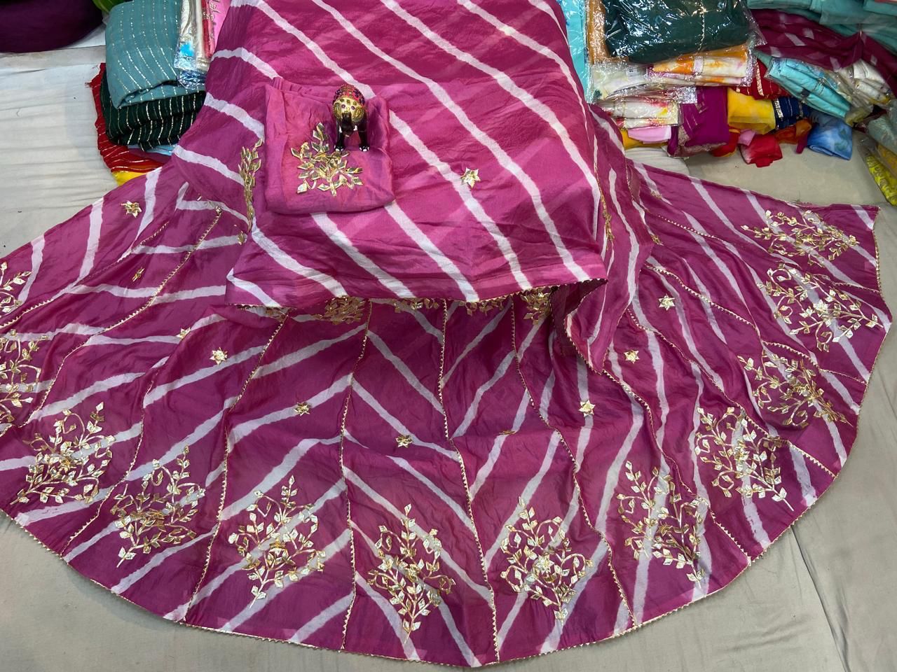 New Launch Leheriya design chinon silk with Gotapatti Handwork Lehenga by pcd