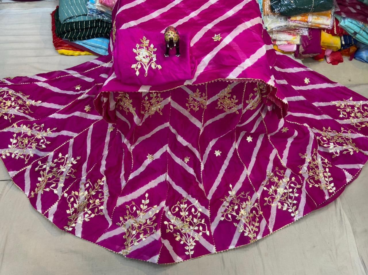 New Launch Leheriya design chinon silk with Gotapatti Handwork Lehenga by pcd