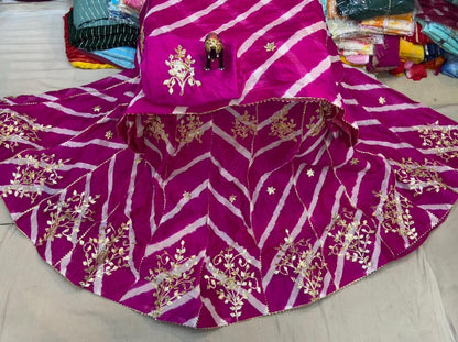 New Launch Leheriya design chinon silk with Gotapatti Handwork Lehenga by pcd