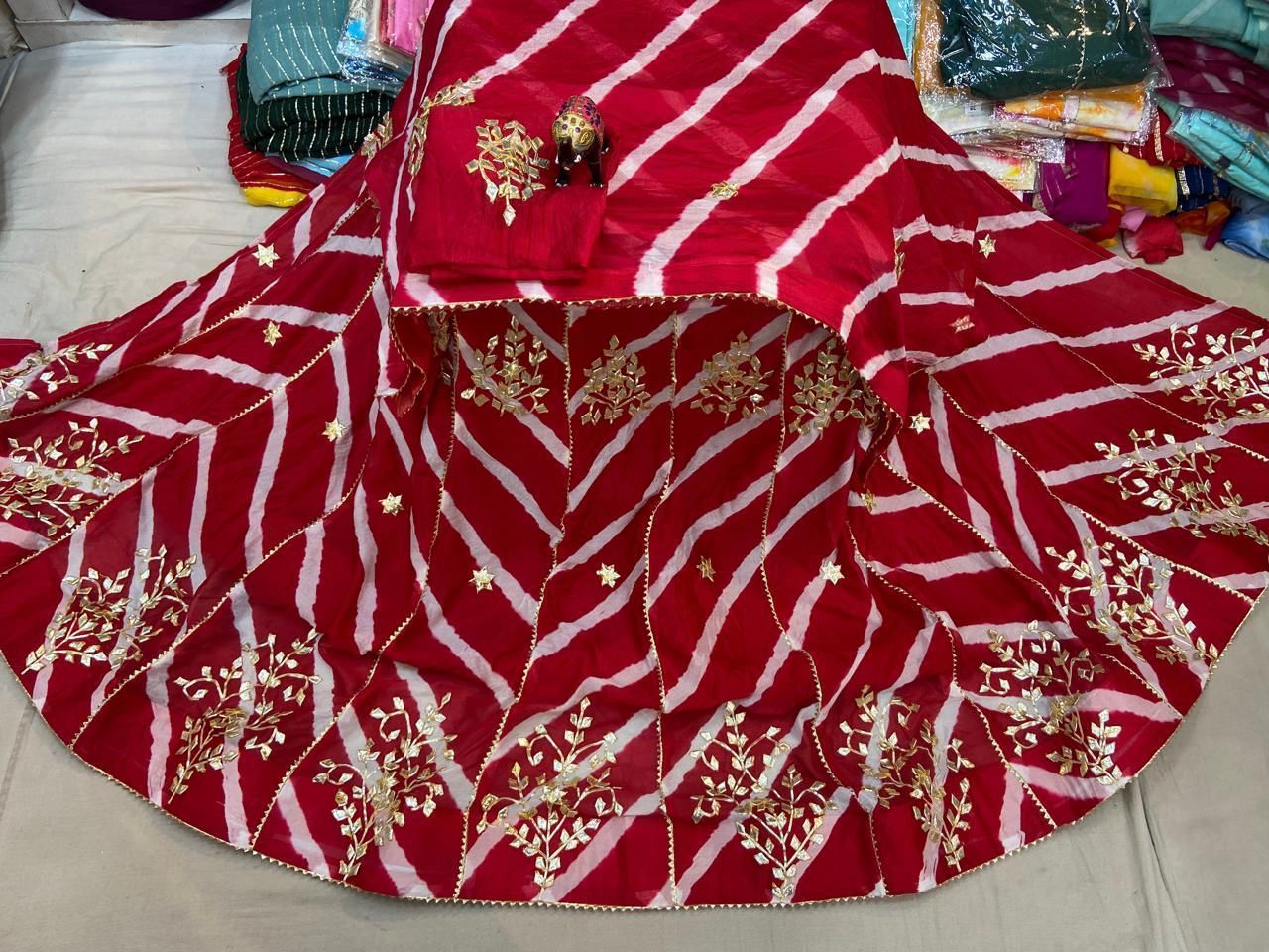 New Launch Leheriya design chinon silk with Gotapatti Handwork Lehenga by pcd