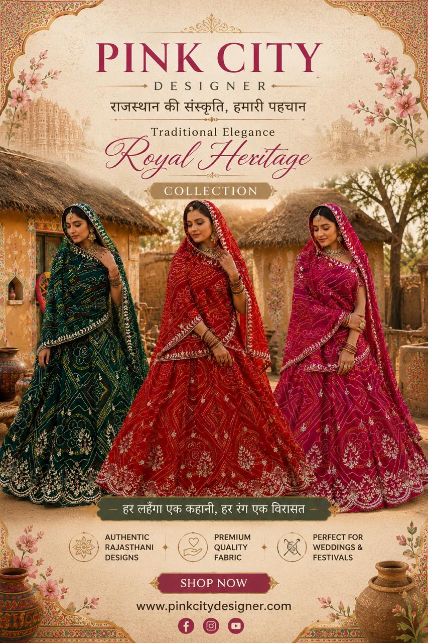 New pure Georgette Bandhej With Cutdana Gotapatti work Jaipuri Lehenga BY PCD