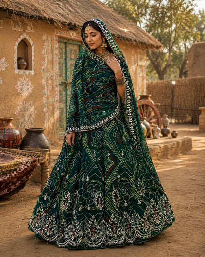 New pure Georgette Bandhej With Cutdana Gotapatti work Jaipuri Lehenga BY PCD