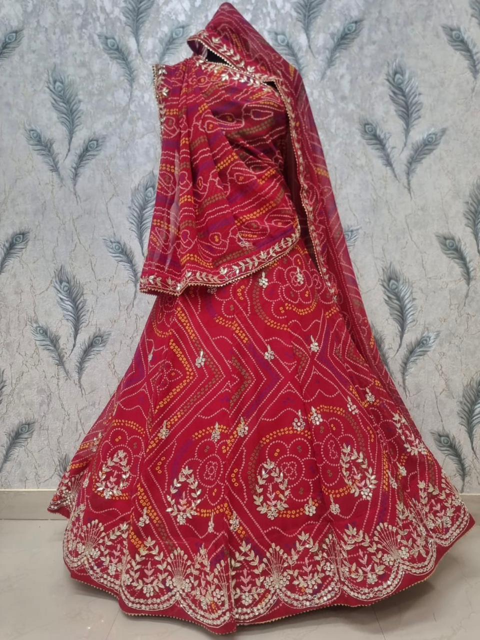 New pure Georgette Bandhej With Cutdana Gotapatti work Jaipuri Lehenga BY PCD