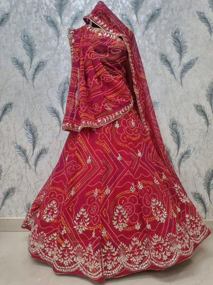 New pure Georgette Bandhej With Cutdana Gotapatti work Jaipuri Lehenga BY PCD