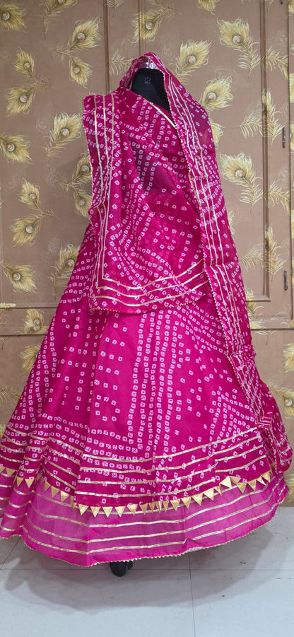 Pure Kota Doria Lehenga With Lining Gota Work jodhpuri bhundaj rani pink by pcd