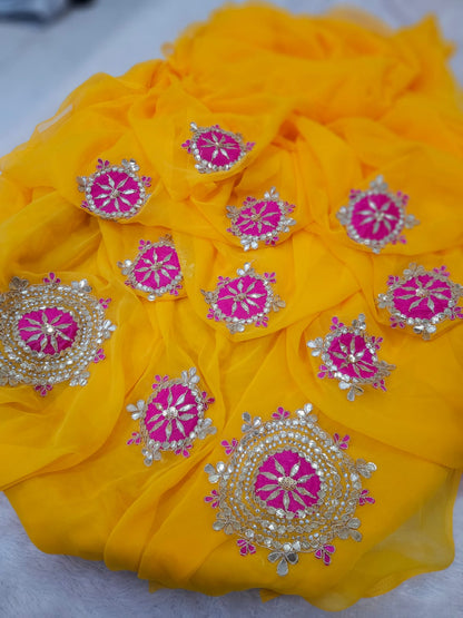 New Premium Pure Georgette Festive Saree with Traditional Gota Patti Work by pcd