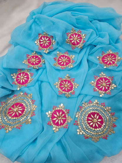 New Premium Pure Georgette Festive Saree with Traditional Gota Patti Work by pcd