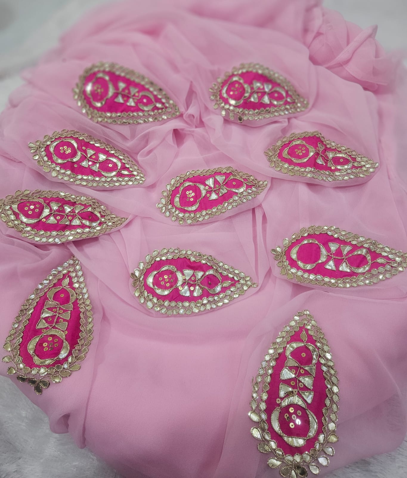 New Premium Pure Georgette Festive Saree with Traditional Gota Patti Work by pcd