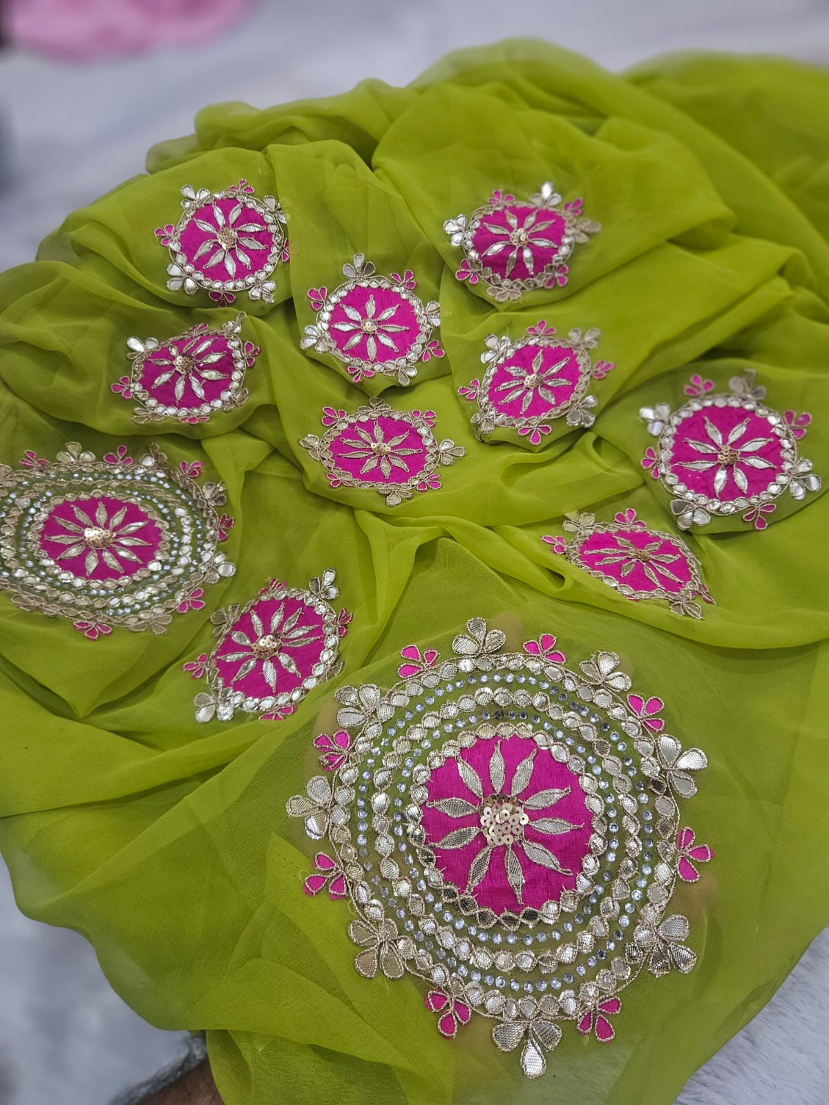 New Premium Pure Georgette Festive Saree with Traditional Gota Patti Work by pcd