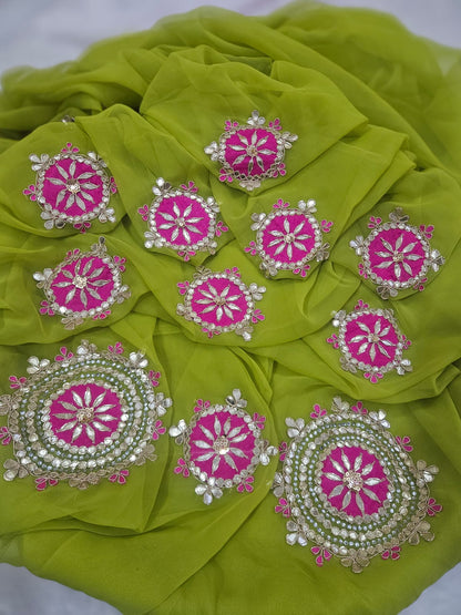 New Premium Pure Georgette Festive Saree with Traditional Gota Patti Work by pcd