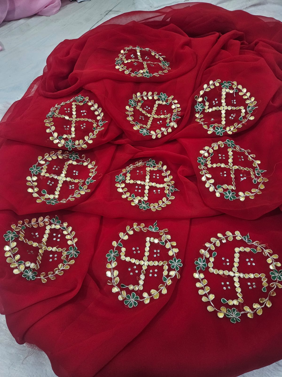 New Premium Pure Georgette Festive Saree with Traditional Gota Patti Work by pcd