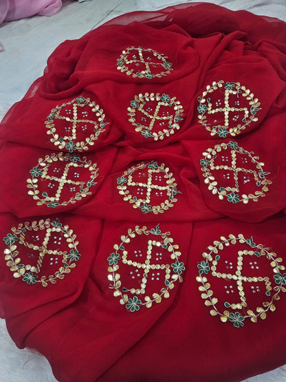 New Premium Pure Georgette Festive Saree with Traditional Gota Patti Work by pcd