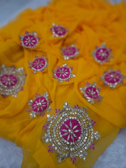 New Premium Pure Georgette Festive Saree with Traditional Gota Patti Work by pcd