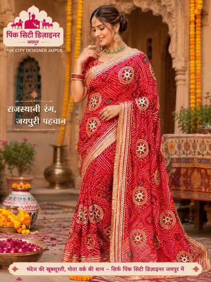 Rajwadi Style Royal Georgette Bandhani Sarees BY PCD