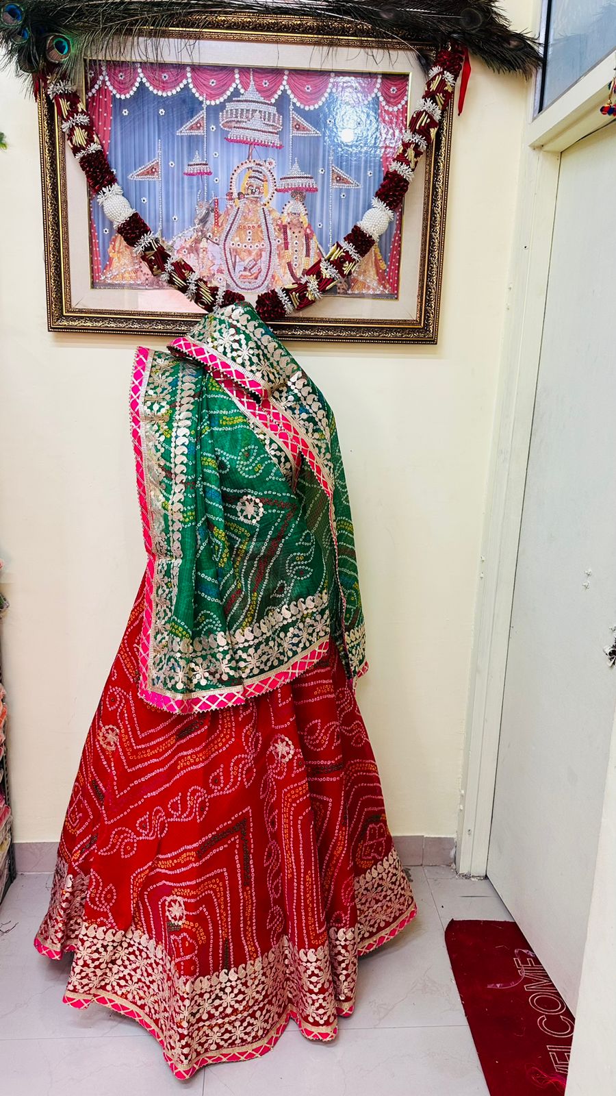 Pure Kota Doria Bandhej Gottapatti Lehenga by pcd