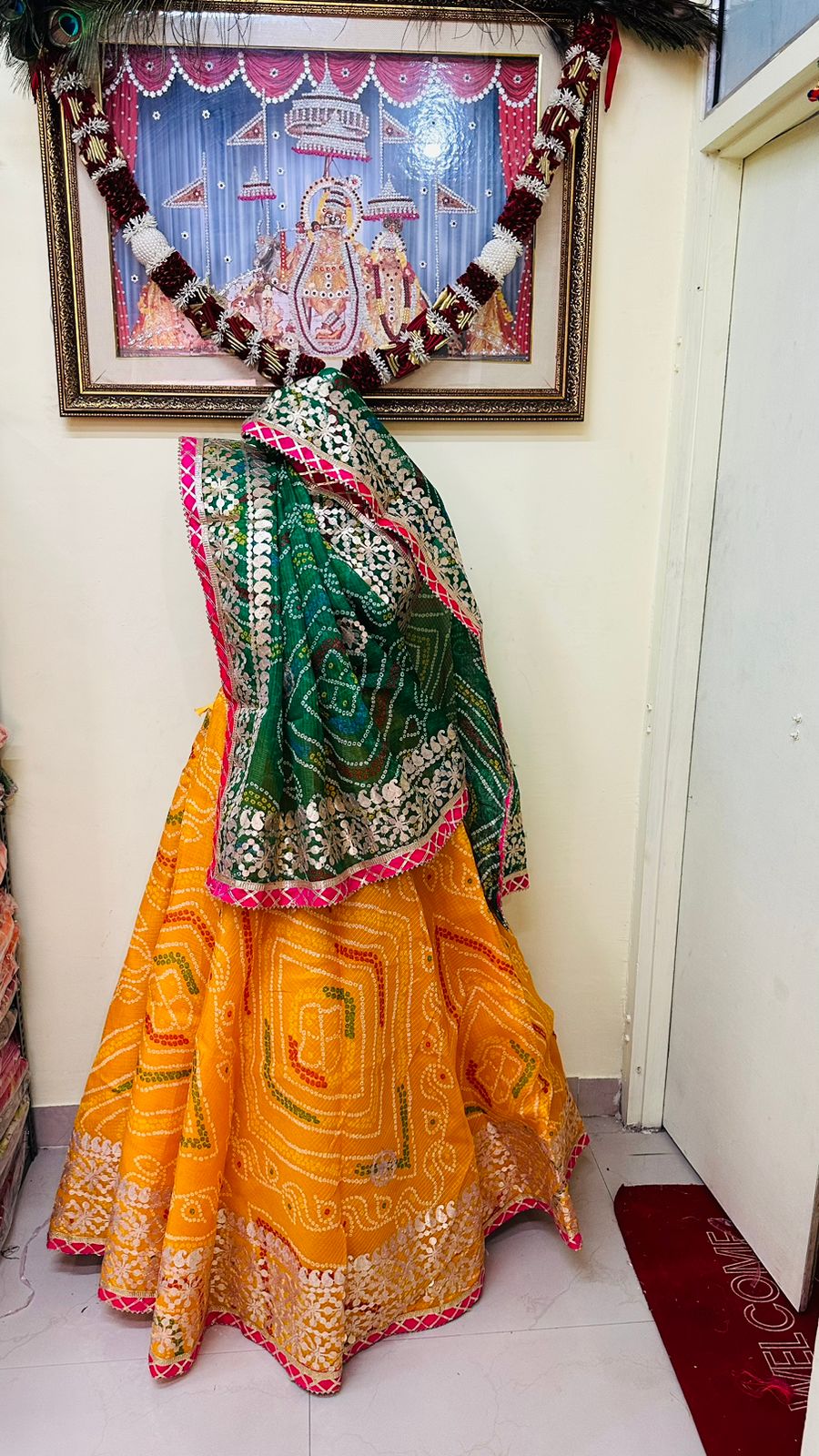 Pure Kota Doria Bandhej Gottapatti Lehenga by pcd