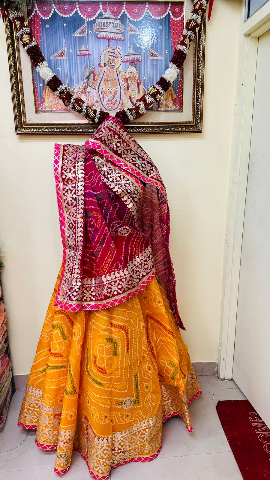 Pure Kota Doria Bandhej Gottapatti Lehenga by pcd